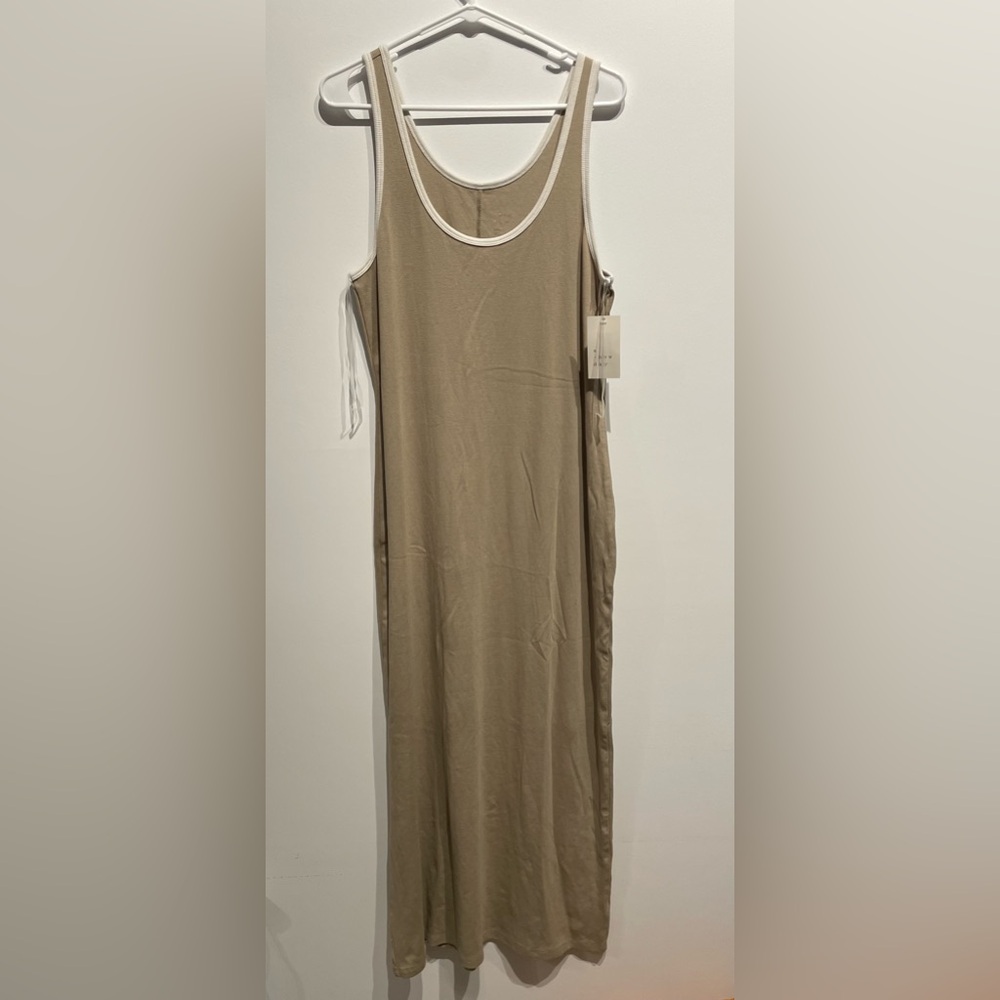 A New Day Women’s Knit MIDI Tank Dress Tan/White Size Large NWT